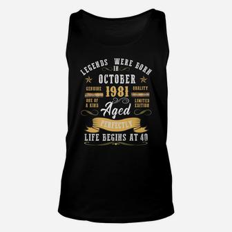 Legends Were Born In October 1981 - Aged Perfectly Unisex Tank Top | Crazezy UK
