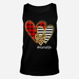 Leopard Red Plaid Striped Hearts Nurse Life Valentine's Day Unisex Tank Top - Monsterry