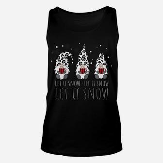 Let It Snow Winter Gnome Leopard Buffalo Plaid Snowflakes Raglan Baseball Tee Unisex Tank Top | Crazezy