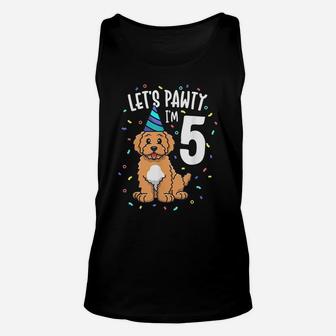 Let's Pawty I'm 5 Goldendoodle Dog 5Th Birthday Party Unisex Tank Top | Crazezy