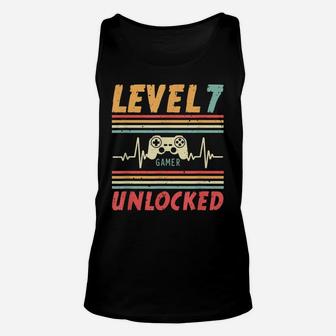 Level 7 Unlocked Gamer Heartbeat Video Game 7Th Birthday Unisex Tank Top | Crazezy DE