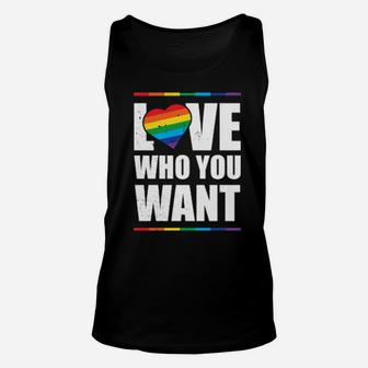 Lgbt Love Who You Want Gay Pride Rainbow Heart Gift Unisex Tank Top - Monsterry
