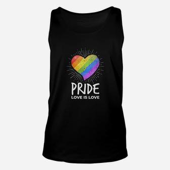 Lgbt Pride Love Is Love Rainbow Heart Gay Rights Support Unisex Tank Top | Crazezy