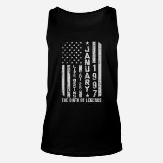 Life Begins At 25 Born In January 1997 The Year Of Legends Unisex Tank Top | Crazezy DE
