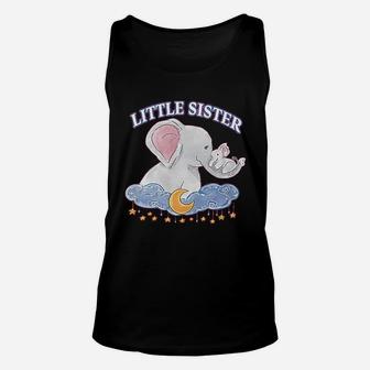 Little Sister Cute Elephants With Moon And Stars Unisex Tank Top | Crazezy