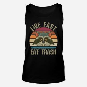 Live Fast Eat Trash Panda Raccoon Vintage Unisex Tank Top | Crazezy