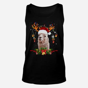 Llama Reindeer Christmas Lights Funny Llama Xmas Gift Unisex Tank Top | Crazezy