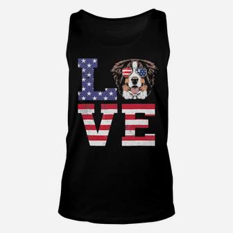 Love Bernese Mountain American Flag 4Th Of July Unisex Tank Top - Monsterry