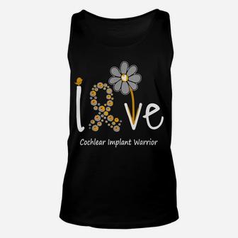 Love Cochlear Implant Warrior, Yellow Grey-Ribbon Flower Unisex Tank Top | Crazezy