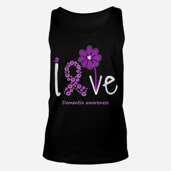 Love Dementia Awareness, Purple-Ribbon Flower Design Tee Unisex Tank Top | Crazezy CA