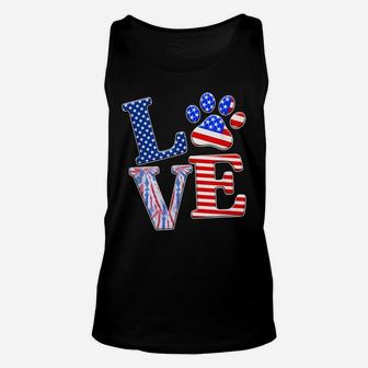 Love Dog Paw American Flag Tie Dye Dog Lover 4Th Of July Unisex Tank Top | Crazezy