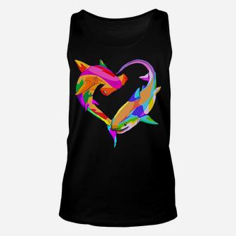Love Heart Shark Valentine's Day I Love Sharks Colorful Unisex Tank Top - Monsterry