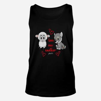Love One Another Verse John Cute Puppy And Sheep Unisex Tank Top | Crazezy