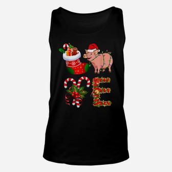 Love Pig Christmas Lights Funny Santa Hat Christmas Unisex Tank Top | Crazezy DE