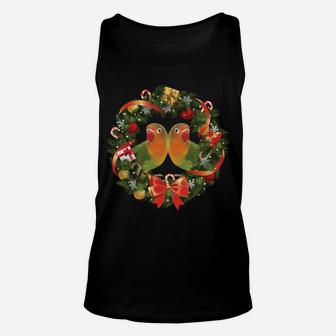 Lovebird Parrot Christmas Wreath Unisex Tank Top | Crazezy