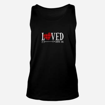 Loved John 316 Red Plaid Heart Christian Valentines Day Unisex Tank Top - Monsterry