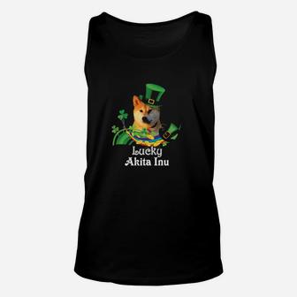 Lucky Akita Inu Dog Leprechaun Shamrock St Patrick Day Happy Unisex Tank Top - Monsterry