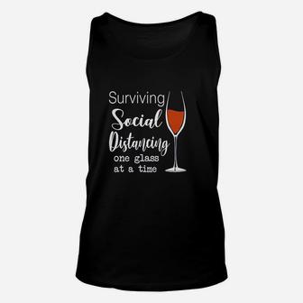 Lucoin Wine Surviving Social Unisex Distancing One Glass At A Time Unisex Tank Top - Thegiftio UK