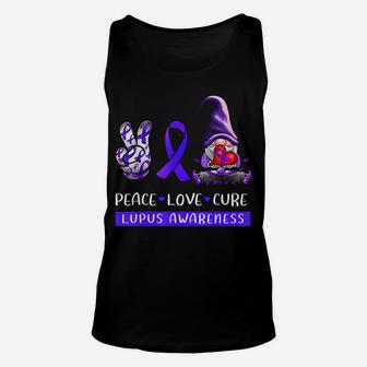 Lupus Awareness Peace Love Cure Purple Ribbon Gnome Womens Unisex Tank Top | Crazezy