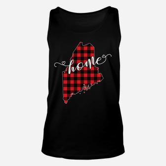 Maine Me State Outline Home Christmas Red Buffalo Plaid Gift Unisex Tank Top | Crazezy