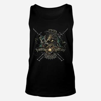 Marine Devil Dog First In Last Out Unisex Tank Top | Crazezy