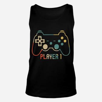 Matching Gamer Tee For Dad, Mom & Kids Player 1,2,3 Shirt Unisex Tank Top | Crazezy