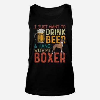 Mens Boxer Dad Funny Father's Day Dog Lover Beer Tee Unisex Tank Top | Crazezy