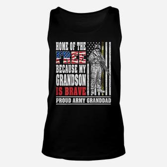 Mens Home Of The Free My Grandson Is Brave - Proud Army Granddad Unisex Tank Top | Crazezy