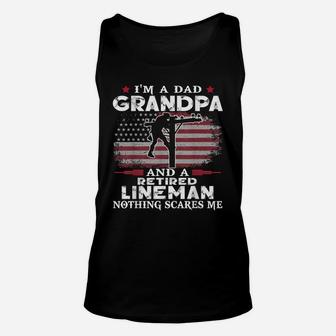 Mens I'm Dad Grandpa Retired Lineman Nothing Scares Me Us Flag T-shirt Unisex Tank Top - Thegiftio UK
