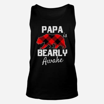 Mens Men Papa Bear Christmas Plaid Red Black Dad Pajamas Pjs Unisex Tank Top | Crazezy