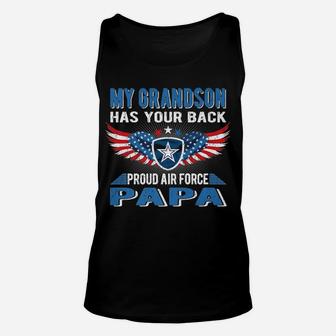 Mens My Grandson Has Your Back Proud Air Force Papa Grandpa Gift Unisex Tank Top | Crazezy