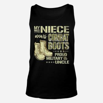 Mens My Niece Wears Combat Boots Dog Tags - Proud Military Uncle Unisex Tank Top | Crazezy