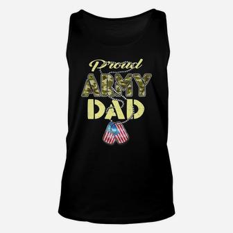 Mens Proud Army Dad Camo Us Flag Dog Tag Military Father Gift Unisex Tank Top | Crazezy