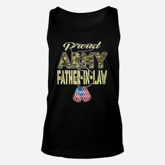 Mens Proud Army Father-In-Law Us Flag Dog Tag Military Dad Gift Unisex Tank Top | Crazezy AU