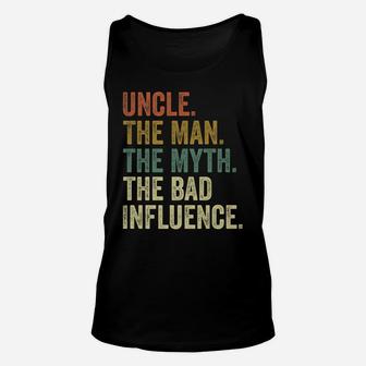 Mens Vintage Fun Uncle Man Myth Bad Influence Funny T-Shirt Unisex Tank Top | Crazezy