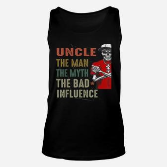 Mens Vintage Fun Uncle Man Myth Bad Influence Funny Unisex Tank Top | Crazezy