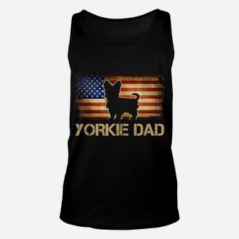 Mens Yorkie Dad Vintage American Flag Patriotic Yorkshire Terrier Unisex Tank Top | Crazezy