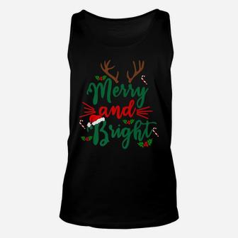 Merry And Bright Christmas Lights Reindeer Funny Gifts Xmas Unisex Tank Top | Crazezy