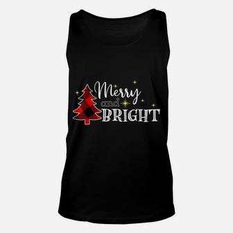 Merry And Bright Funny Xmas Trees Buffalo Plaid Red Unisex Tank Top | Crazezy CA