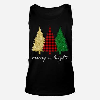 Merry And Bright Red Gold Green Christmas Trees Unisex Tank Top | Crazezy