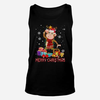 Merry Christmas Cute Christmas Lights Santa Reindeer Monkey Unisex Tank Top | Crazezy AU