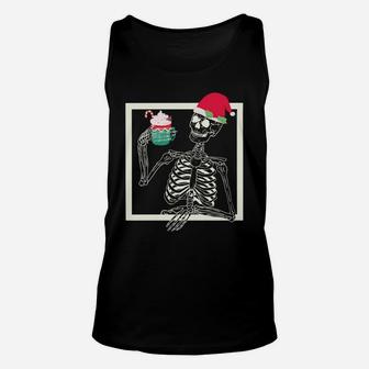 Merry Christmas Funny Santa Hat Christmas Drink Skeleton Sweatshirt Unisex Tank Top | Crazezy AU
