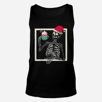 Merry Christmas Funny Santa Hat Christmas Drink Skeleton Unisex Tank Top | Crazezy