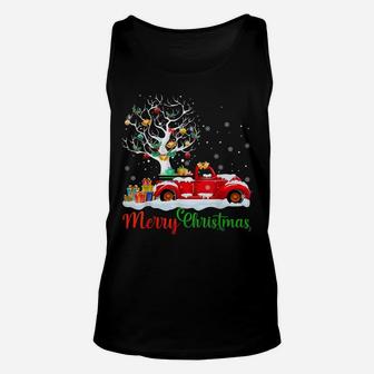 Merry Christmas Red Truck Christmas Tree Lights Snow Unisex Tank Top | Crazezy