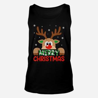 Merry Christmas Reindeer Leopard Buffalo Red Plaid Xmas Gift Unisex Tank Top | Crazezy