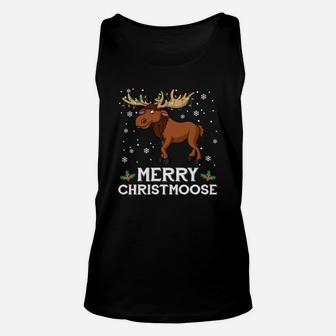 Merry Christmoose Christmas Moose Funny Xmas Sweatshirt Unisex Tank Top | Crazezy