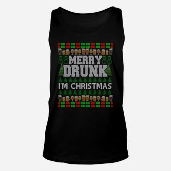 Merry Drunk I'm Christmas Beer Drinking Ugly Xmas Sweatshirt Unisex Tank Top | Crazezy