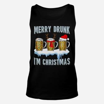 Merry Drunk I'm Christmas Funny Beer Xmas Santa Reindeer Unisex Tank Top | Crazezy AU