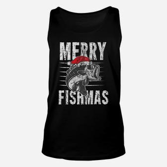Merry Fishmas Funny Christmas Fishing Distressed Gift Unisex Tank Top | Crazezy