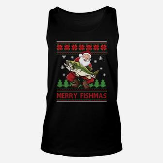 Merry Fishmas Santa Fishing Ugly Christmas Sweater Style Sweatshirt Unisex Tank Top | Crazezy UK